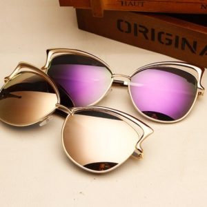 Cat Eyes Sunglasses Gold Metal Frame Vintage Retro Look